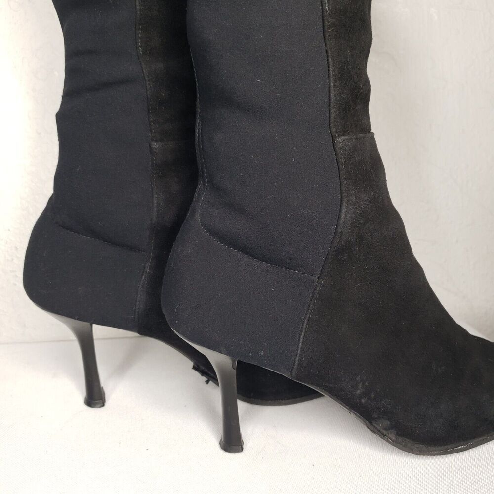 Stuart weitzman Over The Knee Black Suede Leopard Pointed Toe Heel Sz 6.5 Boots - Picture 7 of 13